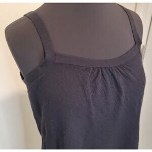 Eileen Fisher Wool Crepe Surplice Long Cami Top Black M EUC